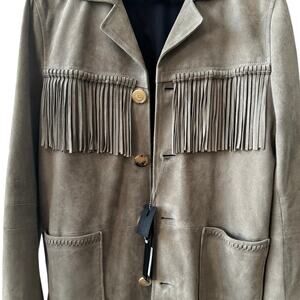 AMIRI: Men's Camel Suede Jacket With Fringes - Size 46